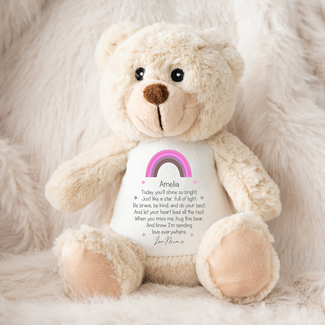 Personalised Shine Bright Pink Rainbow Teddy