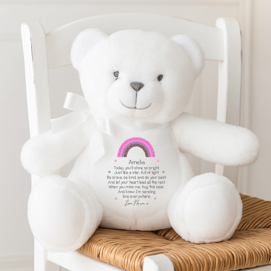 Personalised Shine Bright Pink Rainbow Teddy