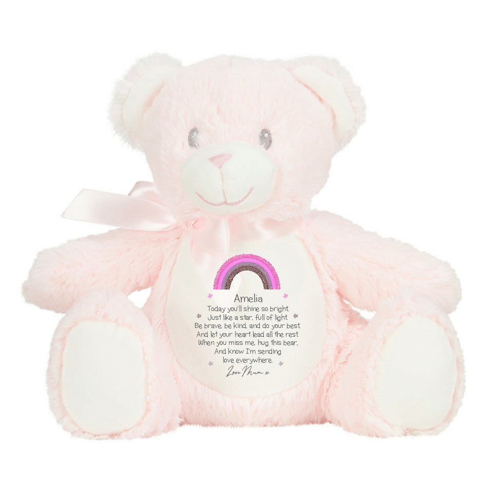 Personalised Shine Bright Pink Rainbow Teddy