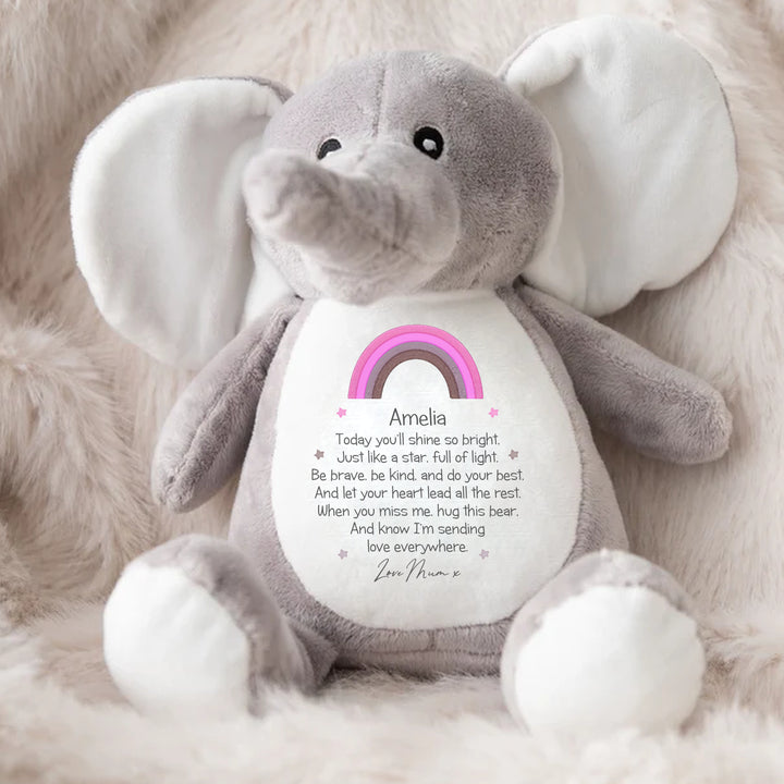 Personalised Shine Bright Pink Rainbow Teddy