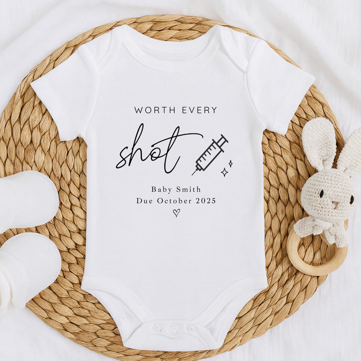 Personalised Worth Every Shot IVF Script Baby Announcement Vest