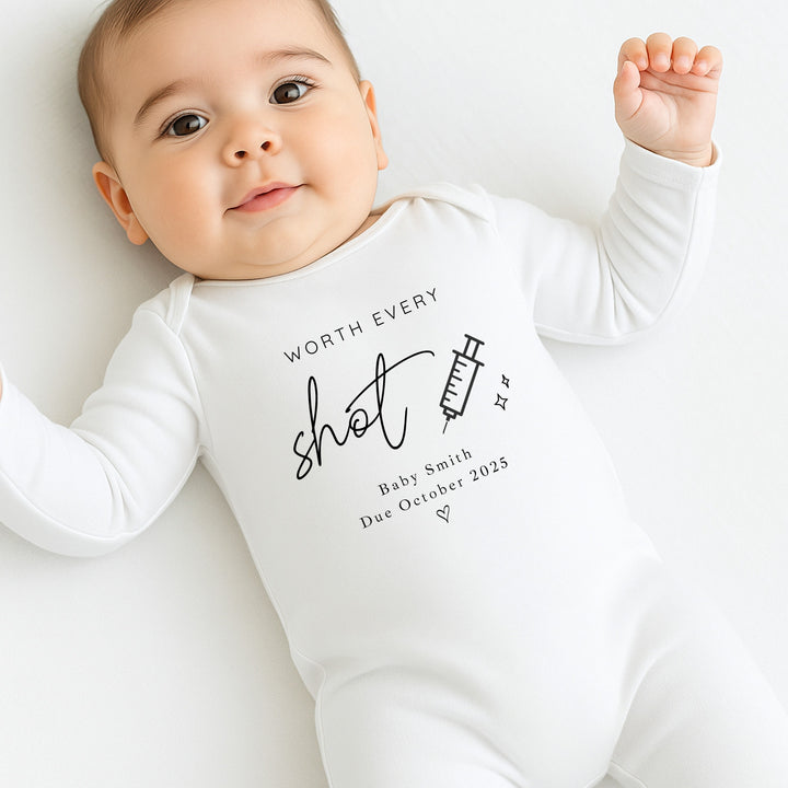 Personalised Worth Every Shot IVF Script Baby Announcement Vest