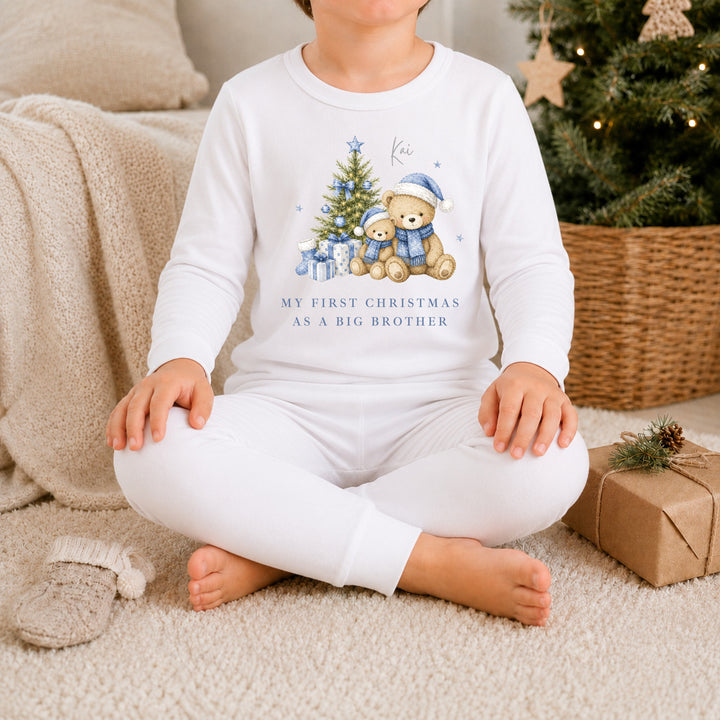 Personalised Blue Bears Tree Sibling Matching Pyjamas or Baby Grow