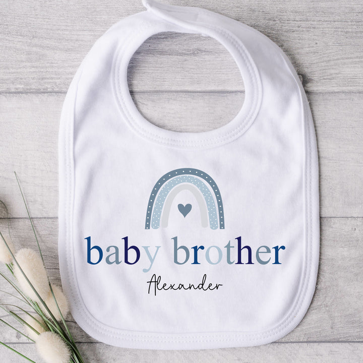 Personalised Boys Blue Rainbow Sibling Matching T-shirt/Vest/Bib