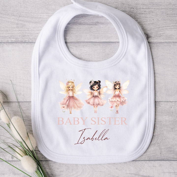 Personalised Girls Pink Fairies Sibling Matching T-shirt/Vest/Bib