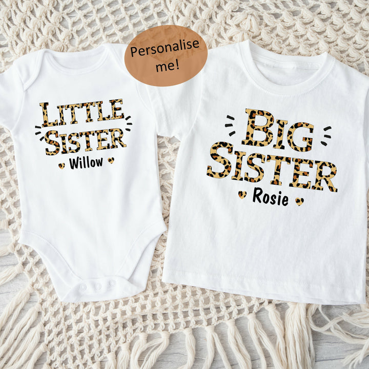 Personalised Big Sister Leopard Print Vest or T-shirt