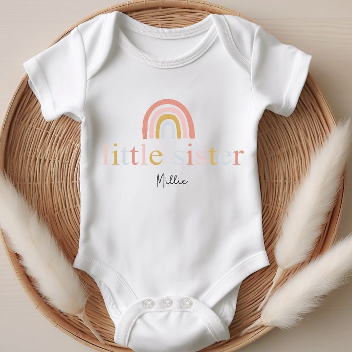 Personalised Unisex Sibling Matching Peach Rainbow T-shirt/Vest/Bib