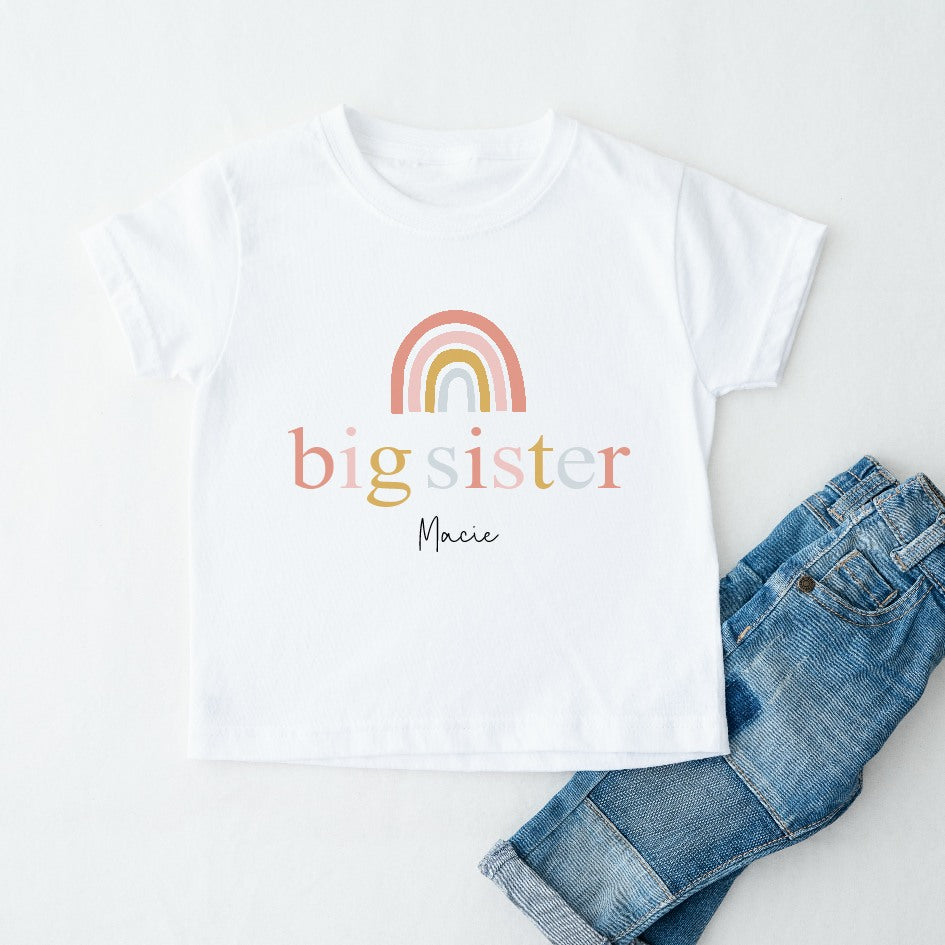 Personalised Unisex Sibling Matching Peach Rainbow T-shirt/Vest/Bib