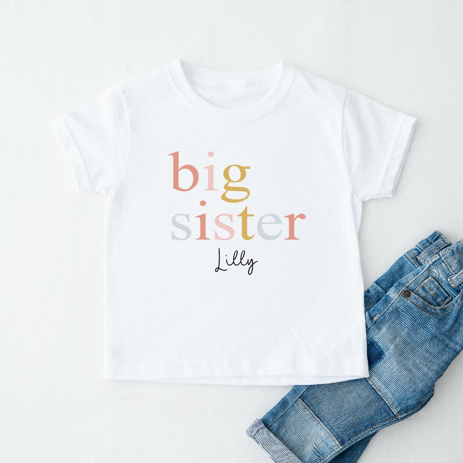 Personalised Unisex Sibling Matching Peach T-shirt/Vest/Bib