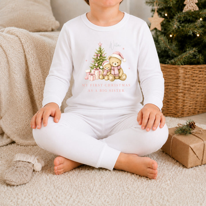 Personalised Pink Bears Tree Sibling Matching Pyjamas or Baby Grow