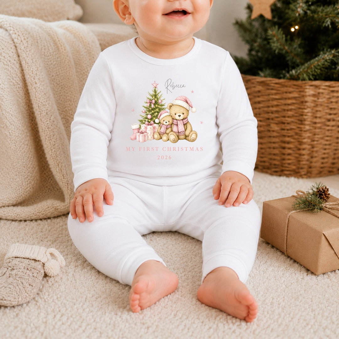 Personalised Pink Bears Tree Sibling Matching Pyjamas or Baby Grow