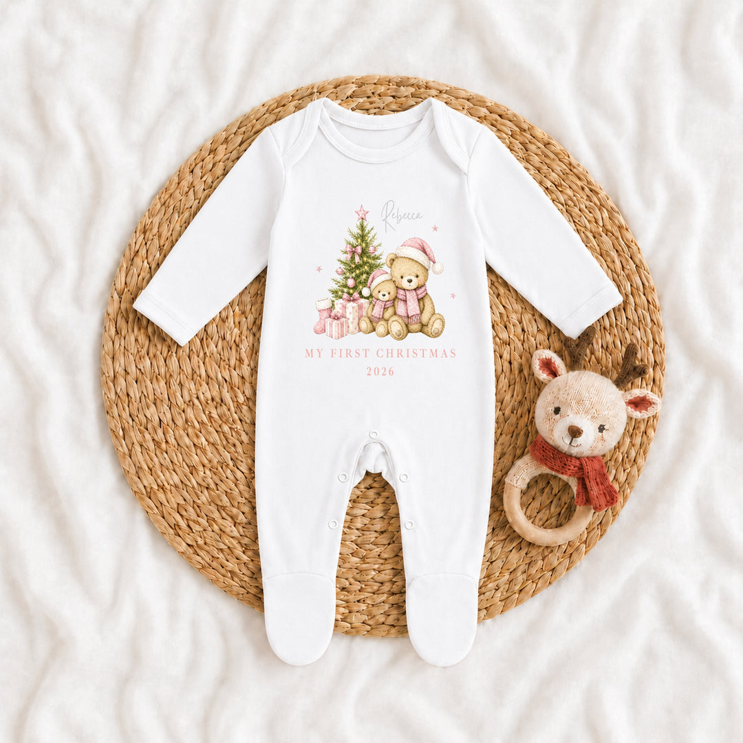 Personalised Pink Bears Tree Sibling Matching Pyjamas or Baby Grow