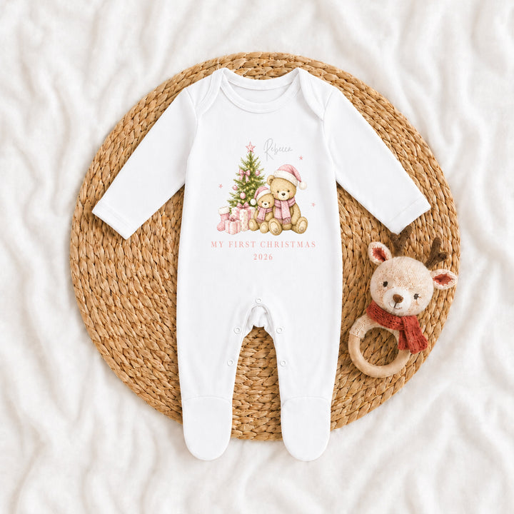 Personalised Pink Bears Tree Sibling Matching Pyjamas or Baby Grow