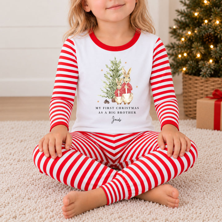 Personalised Red Rabbit Tree Sibling Matching Pyjamas or Baby Grow