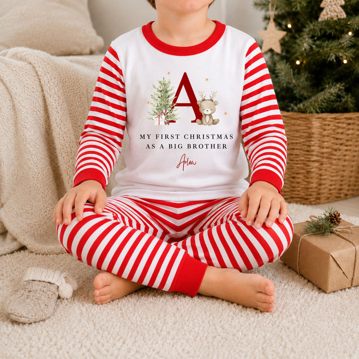 Personalised Bear Reindeer Initial Sibling Matching Pyjamas or Baby Grow