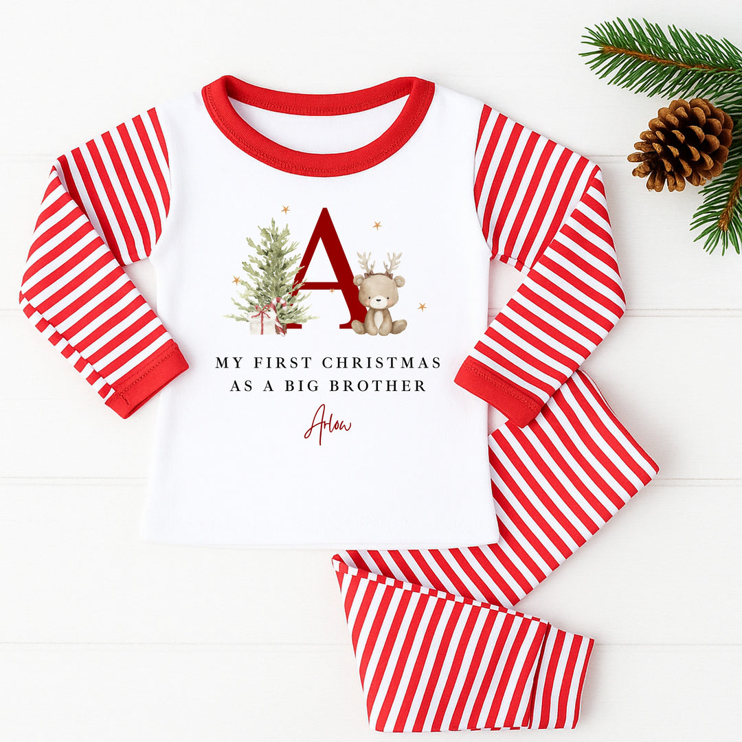 Personalised Bear Reindeer Initial Sibling Matching Pyjamas or Baby Grow