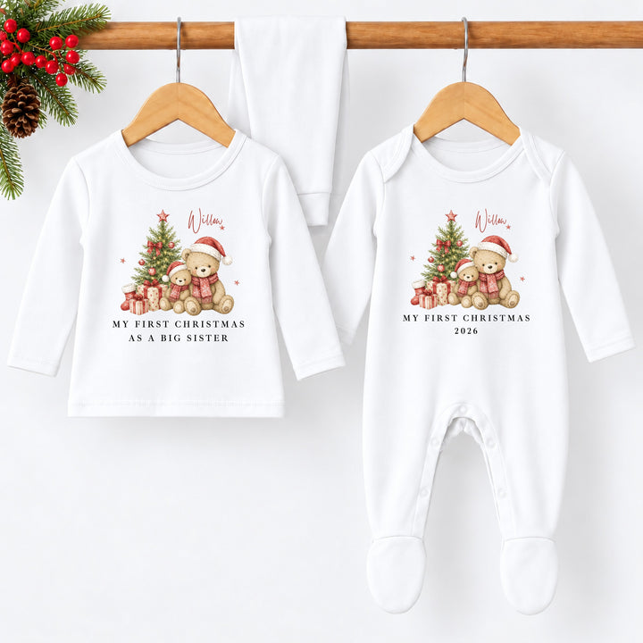 Personalised Red Bears Tree Sibling Matching Pyjamas or Baby Grow