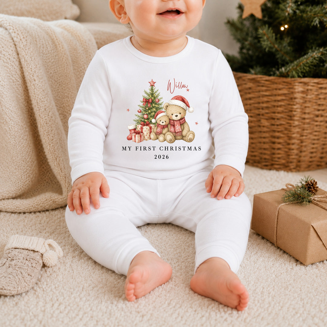 Personalised Red Bears Tree Sibling Matching Pyjamas or Baby Grow