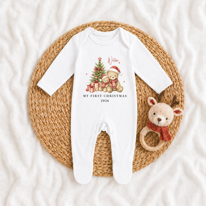 Personalised Red Bears Tree Sibling Matching Pyjamas or Baby Grow