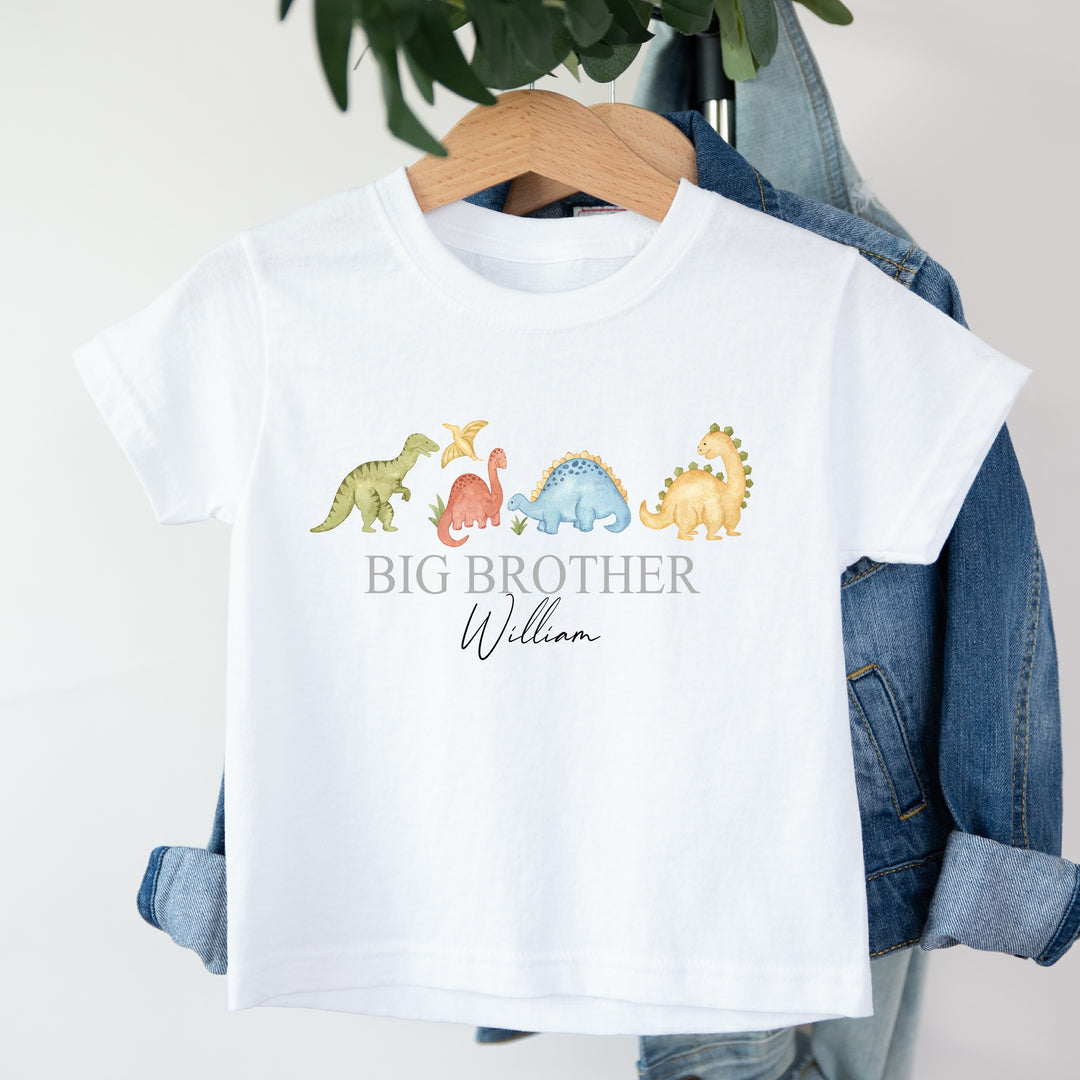 Personalised Boys Little Dino Sibling Matching T-shirt/Vest/Bib