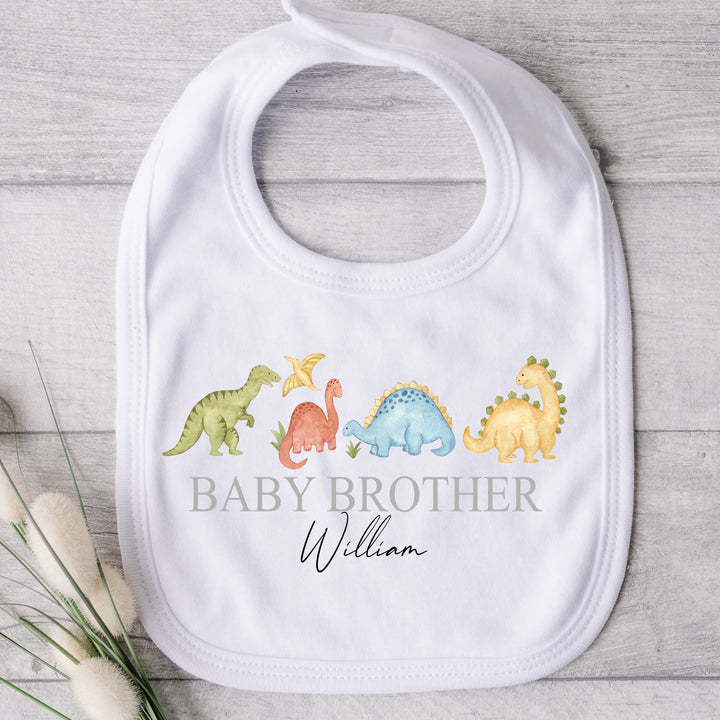 Personalised Boys Little Dino Sibling Matching T-shirt/Vest/Bib