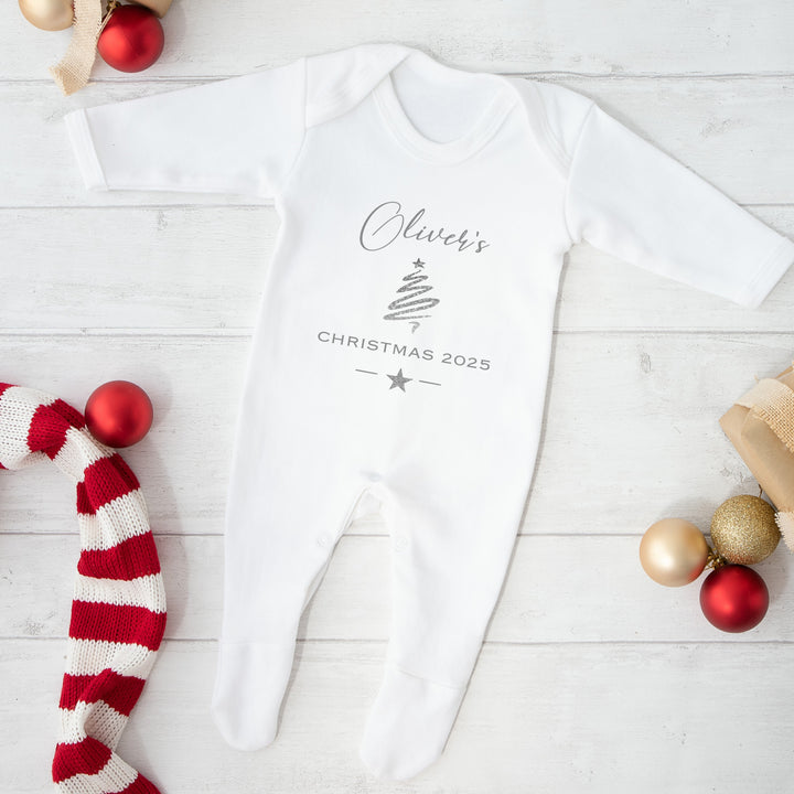 Personalised Silver Simple Christmas Baby Grow