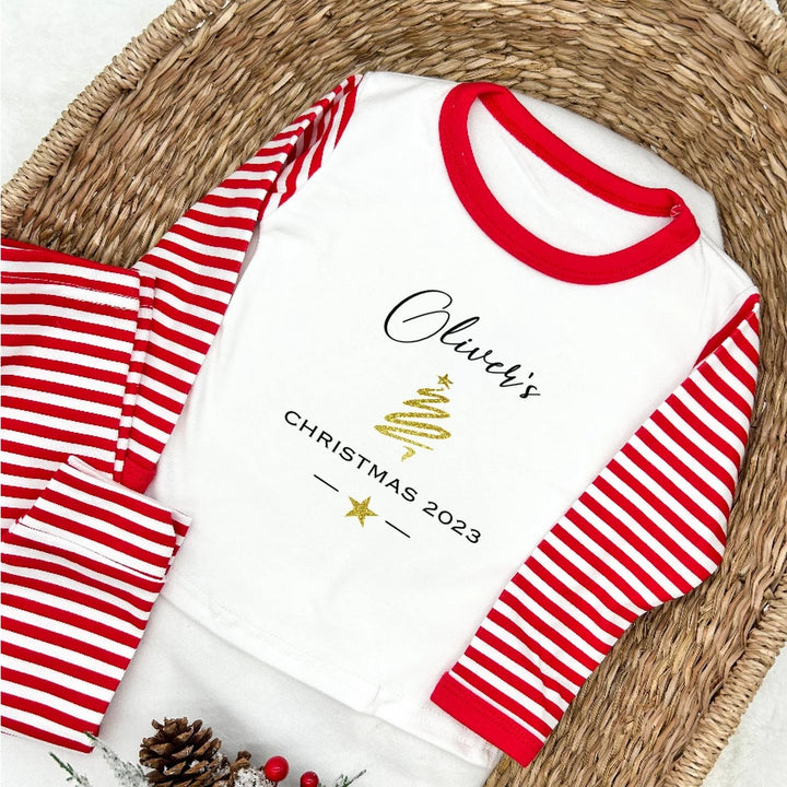 Simple Christmas Red Stripe Personalised Festive Pyjamas