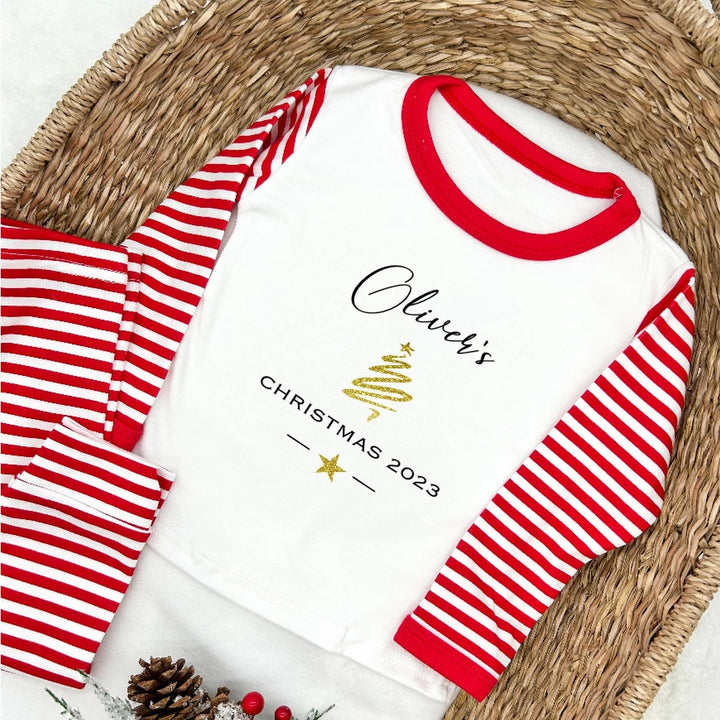 Personalised Simple Christmas Red Stripe Personalised Festive Pyjamas