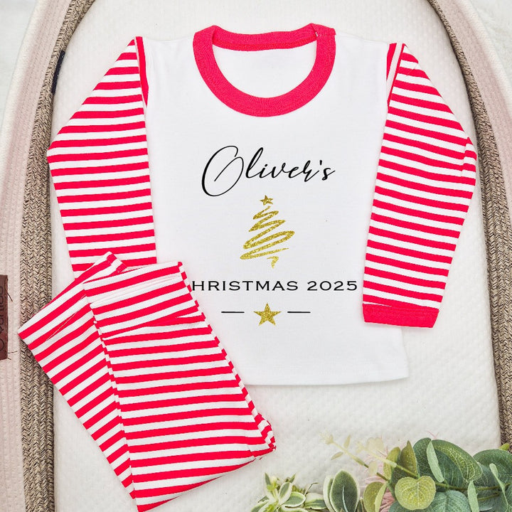 Personalised Simple Christmas Red Stripe Personalised Festive Pyjamas