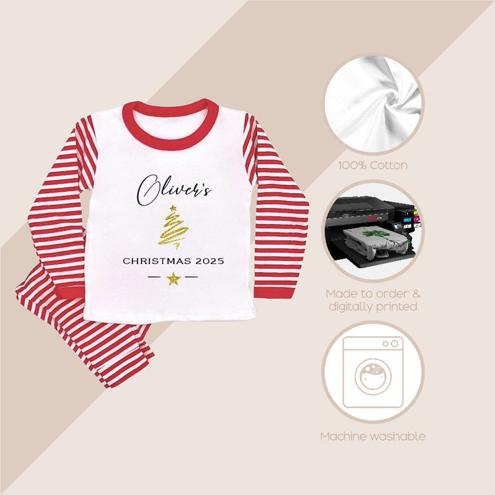 Personalised Simple Christmas Red Stripe Personalised Festive Pyjamas