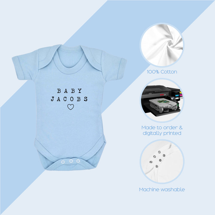 These baby vests and baby grows/sleepsuits are 100% Cotton and are made to order. They can be machine washed