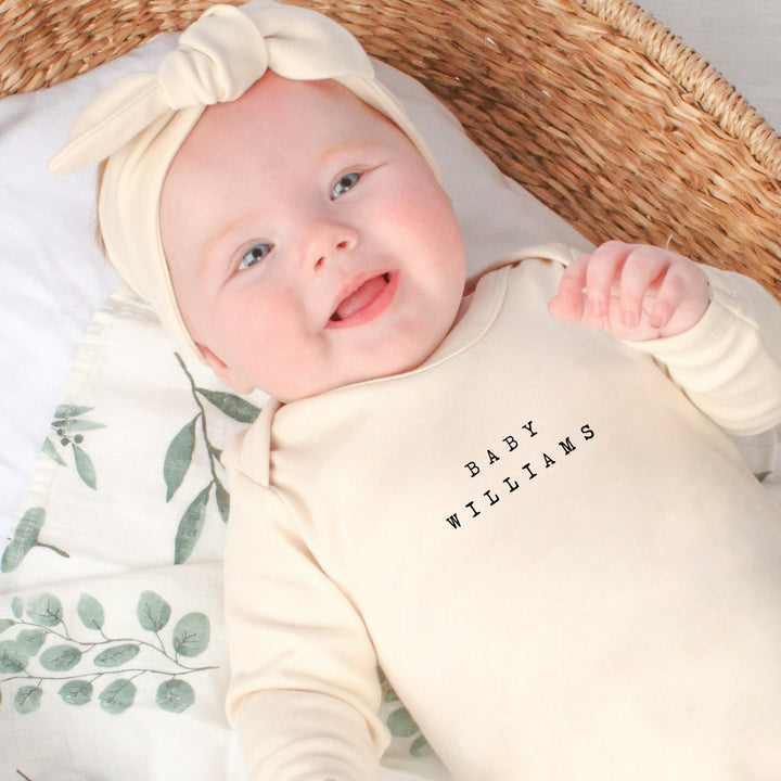 Personalised Simple Name Babygrow with optional Headband & Hat