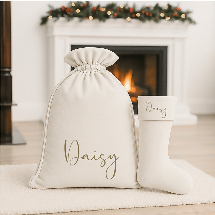 Personalised Simple Gold Name Christmas Sack or Stocking