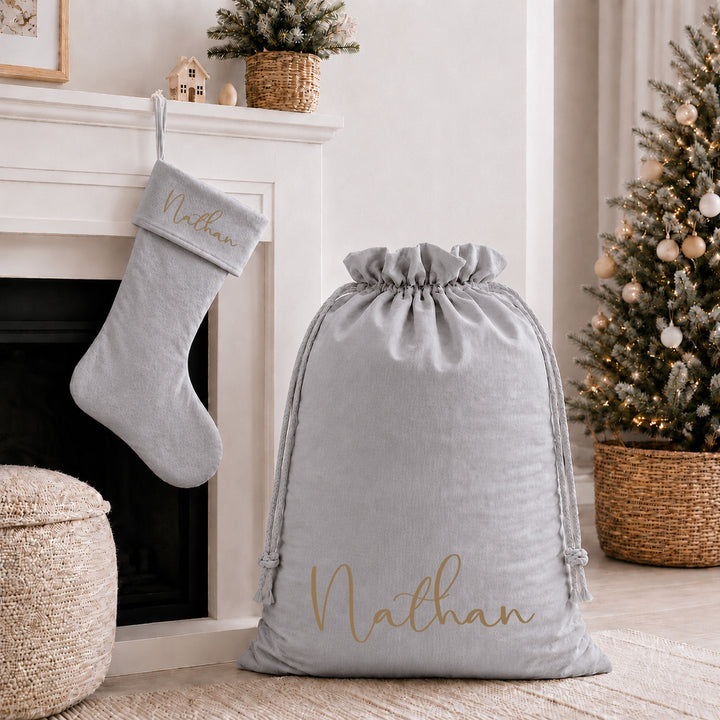Personalised Simple Gold Name Christmas Sack or Stocking