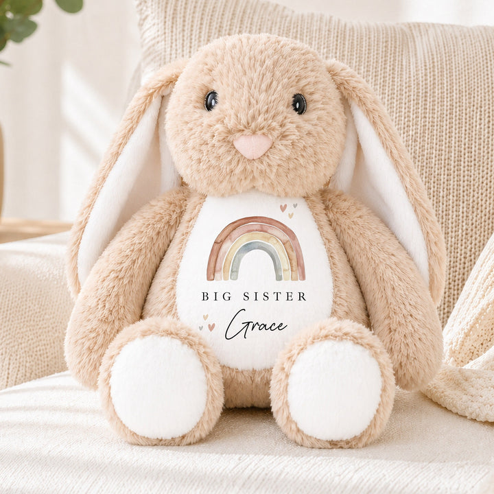 Personalised Watercolour Rainbow Big or Little Sister Rabbit