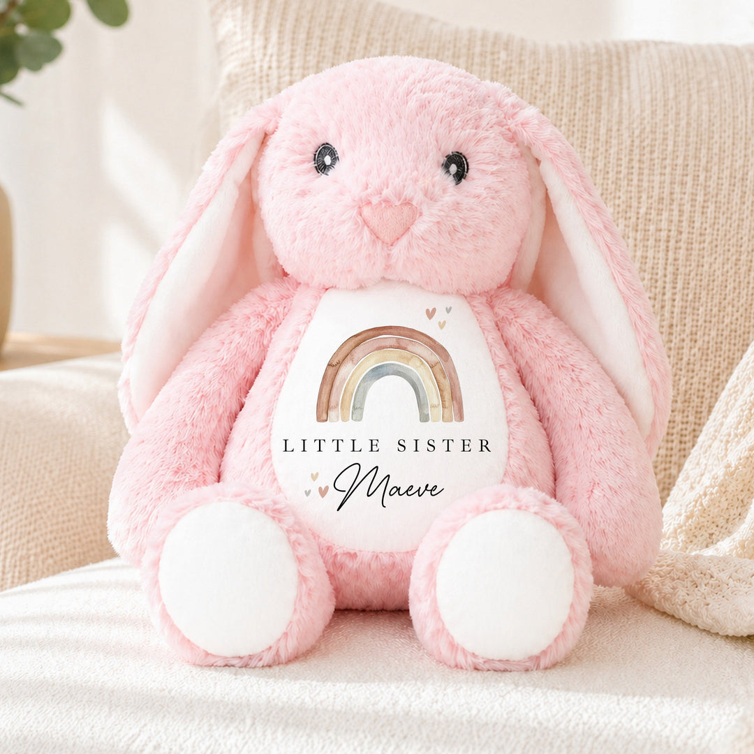 Personalised Watercolour Rainbow Big or Little Sister Rabbit