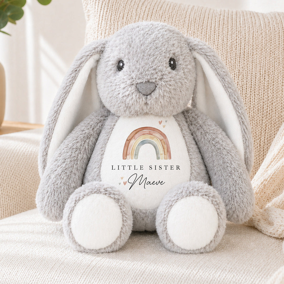 Personalised Watercolour Rainbow Big or Little Sister Rabbit
