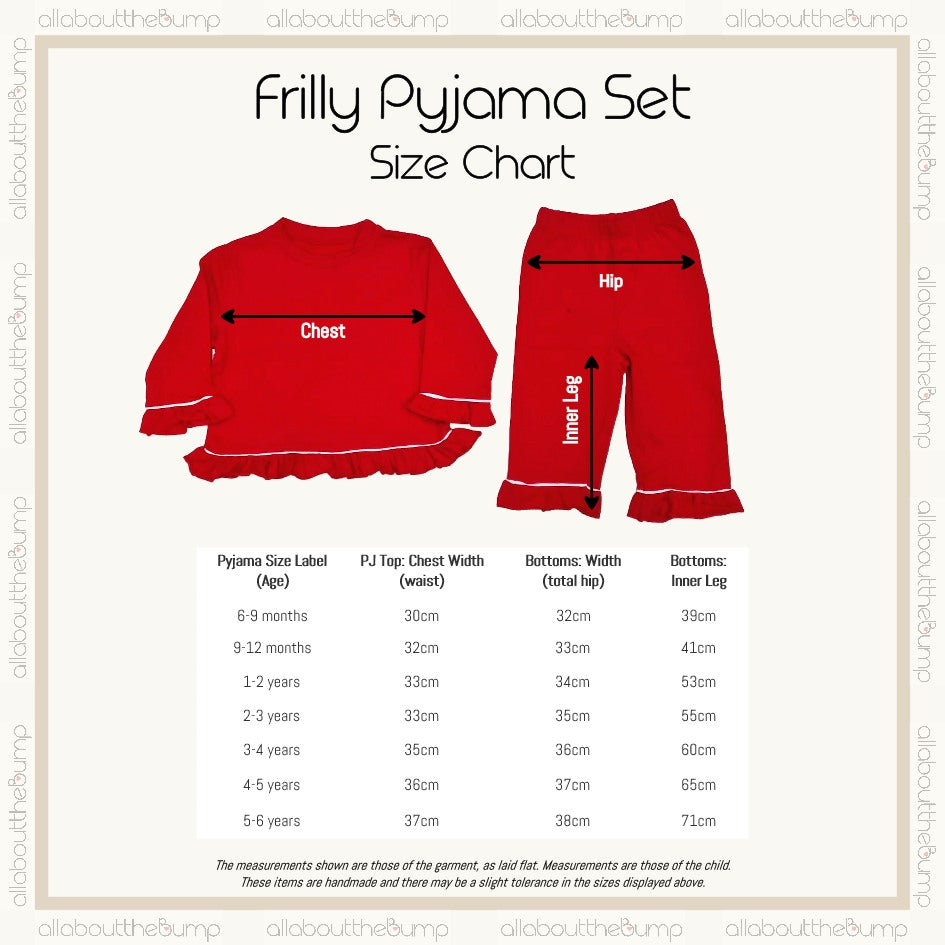 Personalised Red Frilly Gold Glitter Initial Christmas Pyjamas