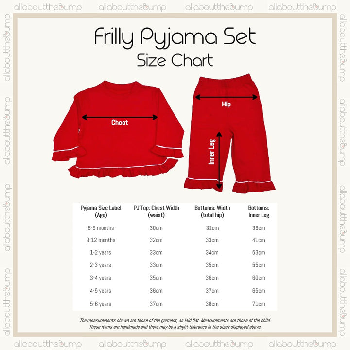 Personalised Red Frilly Gold Glitter Initial Christmas Pyjamas