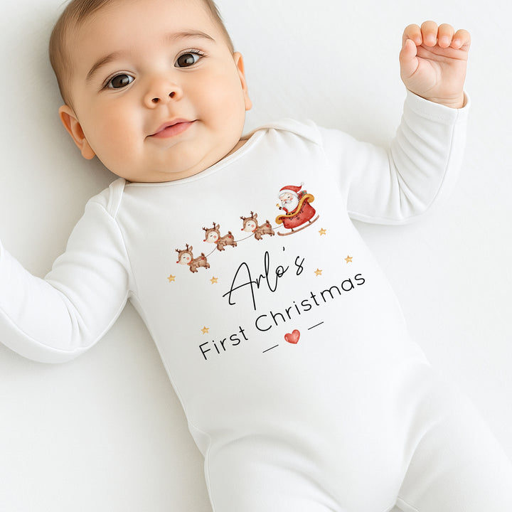 Personalised My First Christmas Santa Sleigh Clothing Gift Set