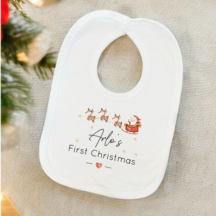 Personalised My First Christmas Santa Sleigh Babygrow/Vest/Bib