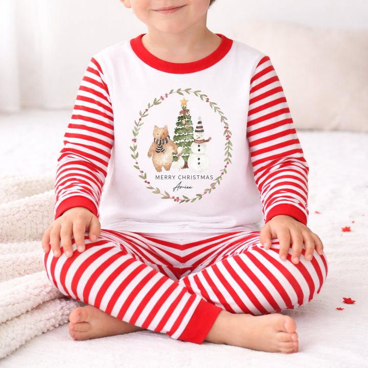 Personalised Snowman Wreath Christmas Pyjamas