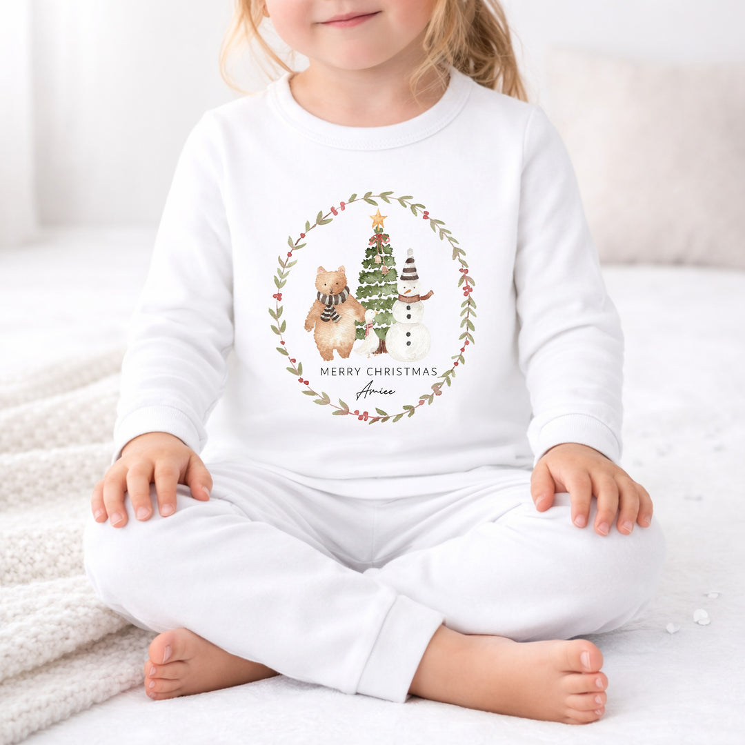 Personalised Snowman Wreath Christmas Pyjamas