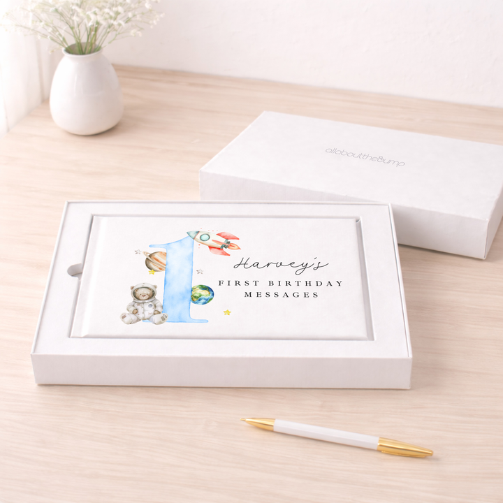 Personalised Blue Space Birthday Party Guest Book