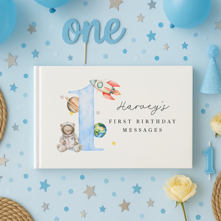 Personalised Blue Space Birthday Party Guest Book