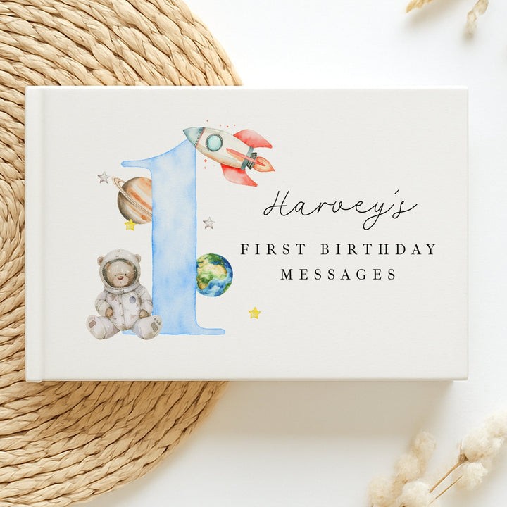 Personalised Blue Space Birthday Party Guest Book