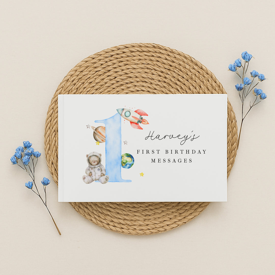 Personalised Blue Space Birthday Party Guest Book