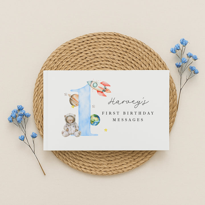 Personalised Blue Space Birthday Party Guest Book