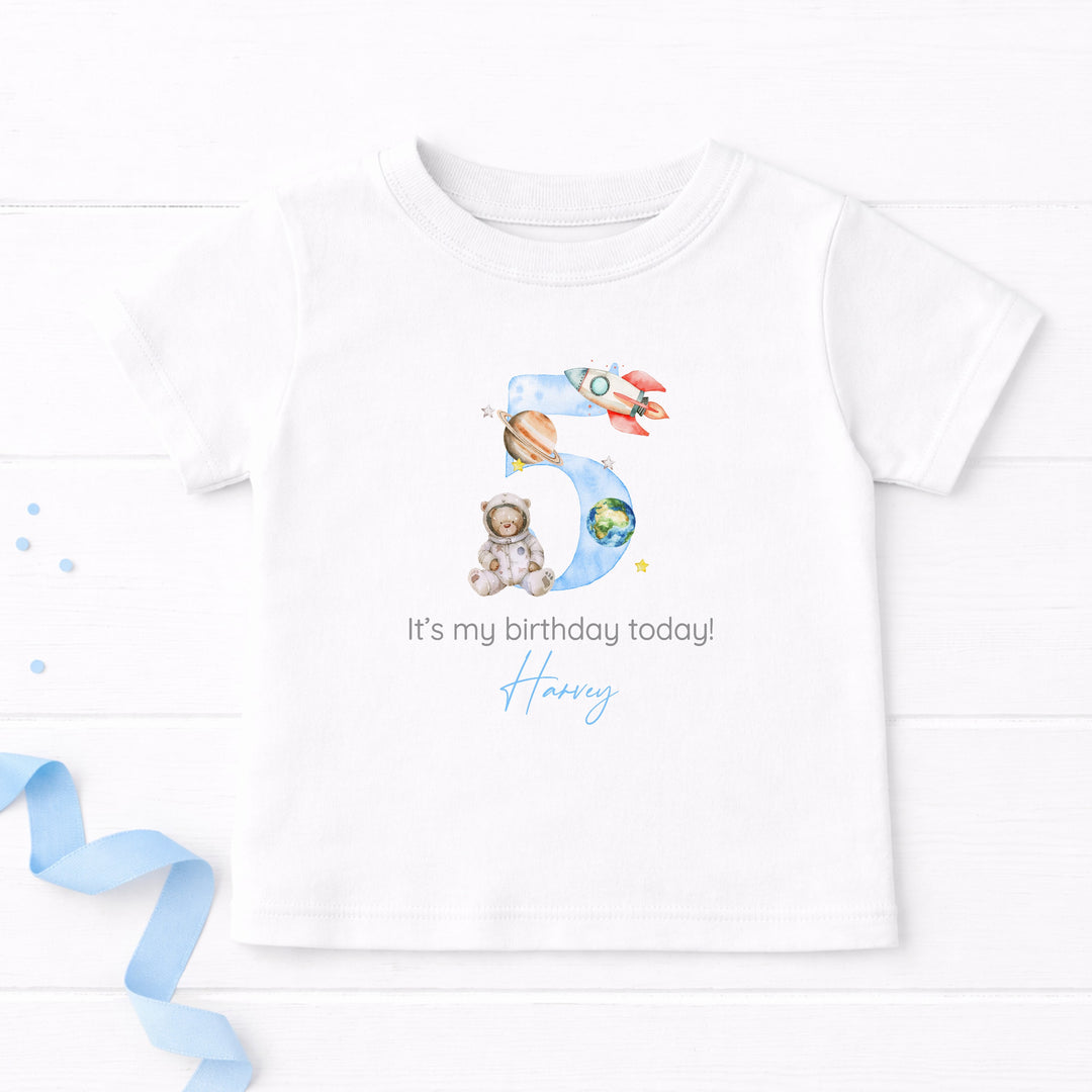 Personalised Blue Spaceman Any Age Birthday T-shirt