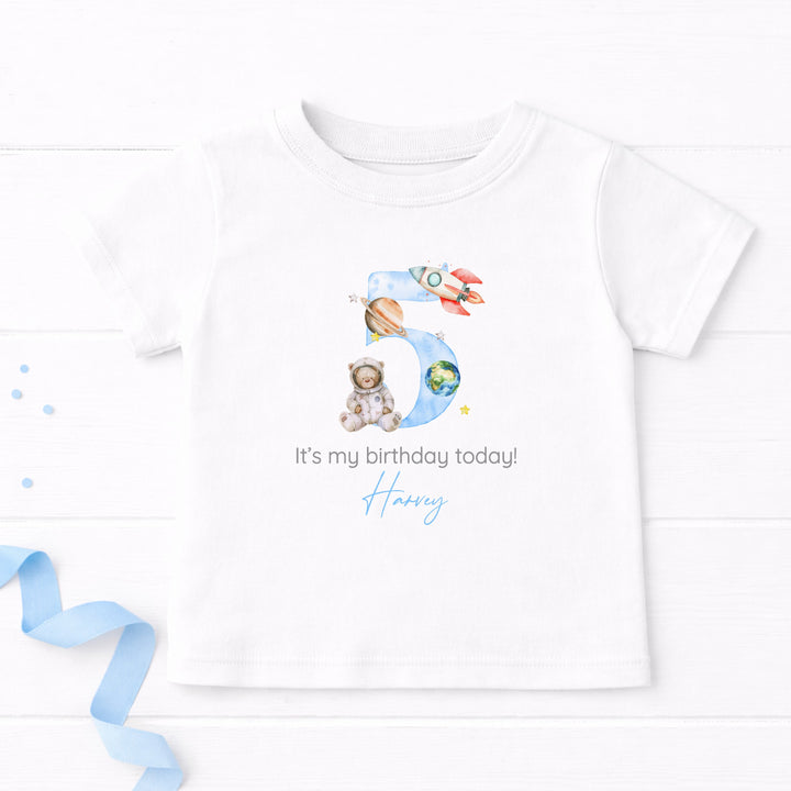 Personalised Blue Spaceman Any Age Birthday T-shirt